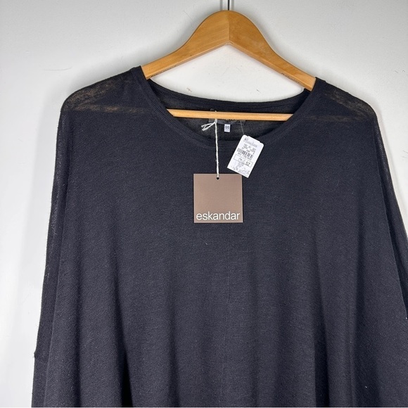 Eskandar Wide Round Neck Silk Linen Top in Black OS - Picture 3 of 6